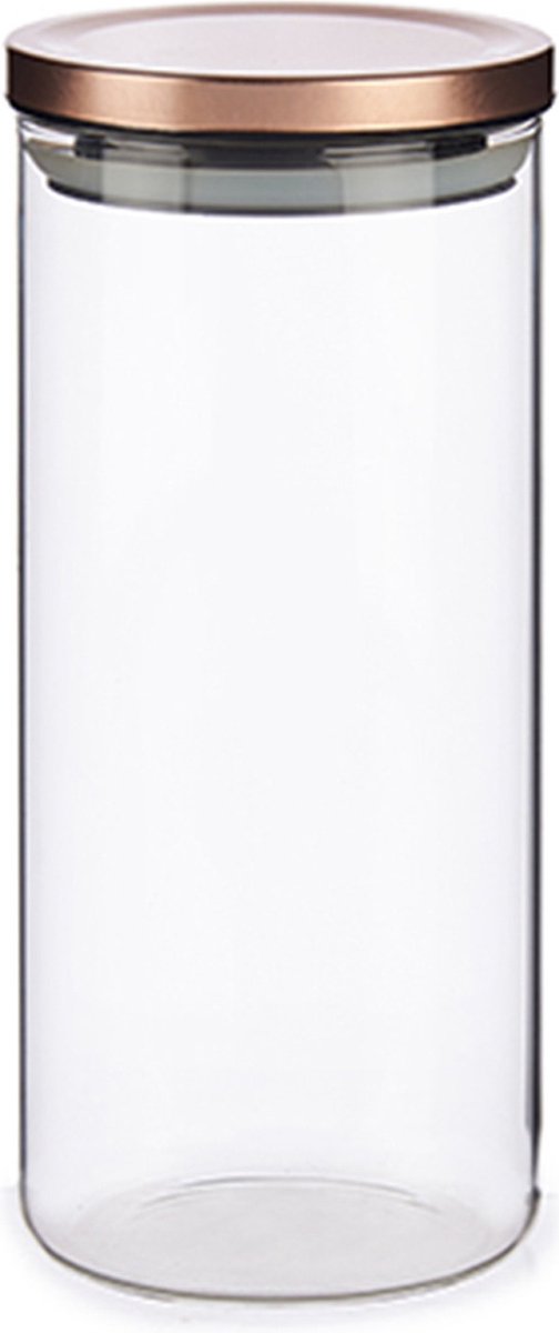 Glazen luxe keuken voorraadpot/voorraadbus 1380 ml- Voorraadbussen luchtdichte deksel rose goud - 10 x 23 cm