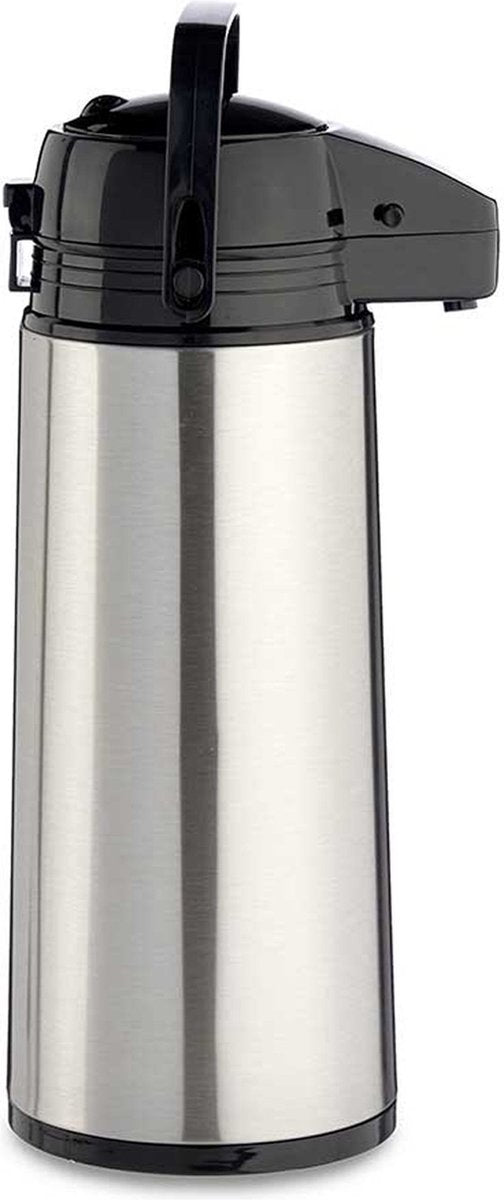 Kinvara Koffie en warme dranken thermoskan/isoleerkan - met pomp - rvs - zilver - 1,9 liter - 35 cm - Koffiekan