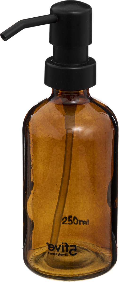 5Five Zeeppompje/dispenser - glas - bruin - 250 ml - navulbaar - toilet/keuken/badkamer