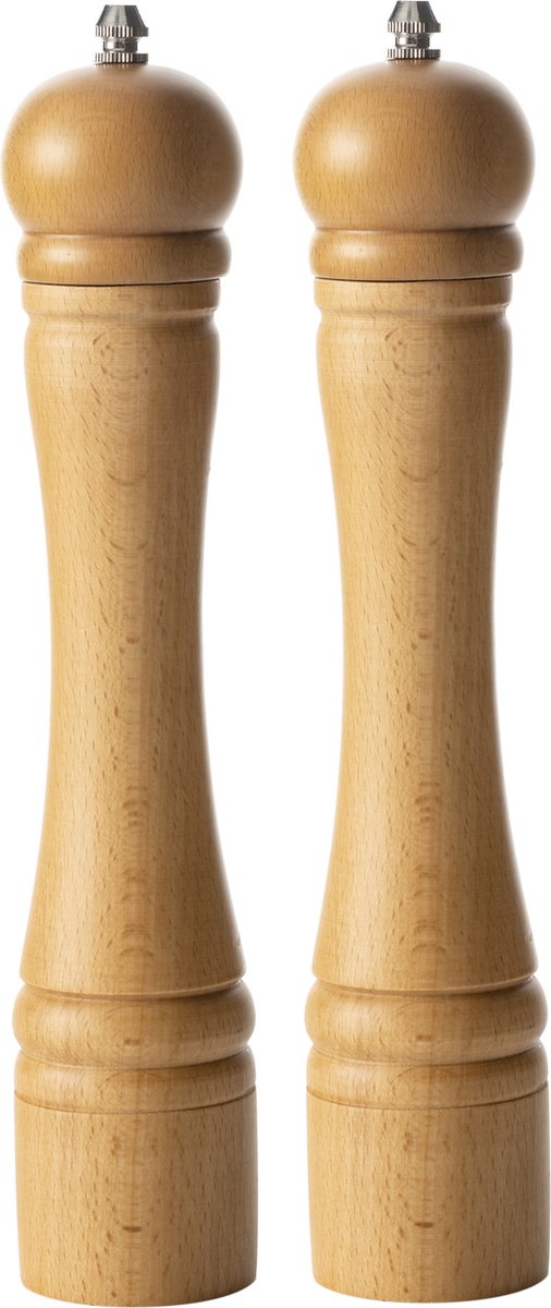 Set van 2x stuks pepermolens/zoutmolens hout beige 30 cm - Pepermaler/zoutmaler - Kruiden en specerijen vermalers