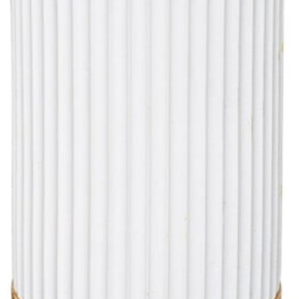 Badkameraccessoireset – Moderne Badkamer Accessoires – Zeeppomp & Tandenborstelhouder Set – Polyresin met Bamboe – Luxe Zeepdispenser & Beker – Wit