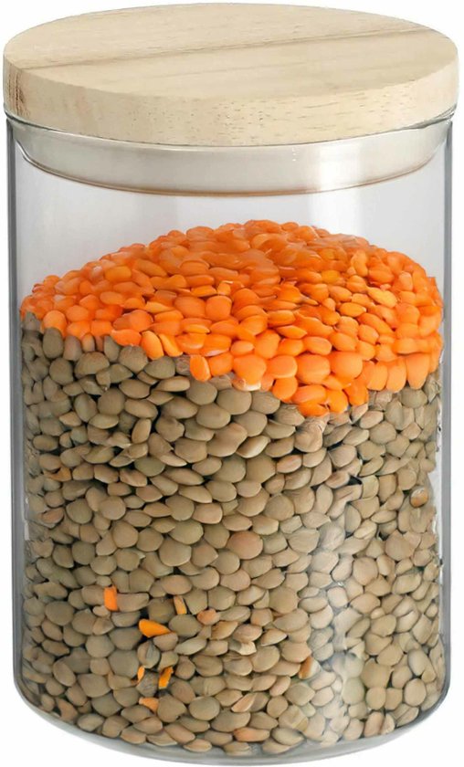 Secret de Gourmet Voorraadbus - 3x stuks - voorraadpot - 600 ml - glas - met houten deksel - voedsel - keuken