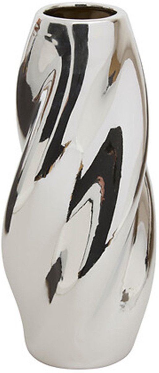 Atmosphera Bloemenvaas Silver Sky - zilver - keramiek - D11 x H28 cm - moderne vorm