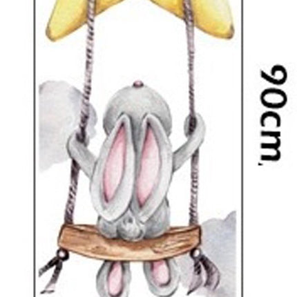 SIPO Muursticker - Konijntje op Schommel - 70x49 cm - Zelfklevende Wanddecoratie voor Kinderkamer - Babykamer - Sticker -