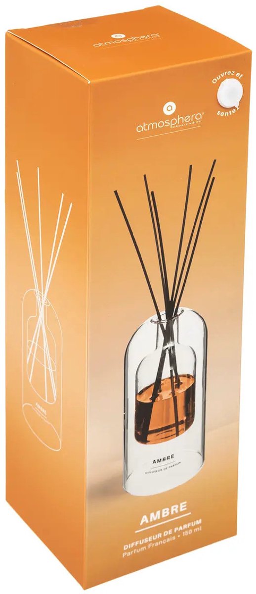 Atmosphera Geurstokjes in luxe glazen houder - Amber - 150 ml - geurverspreider - interieurparfum
