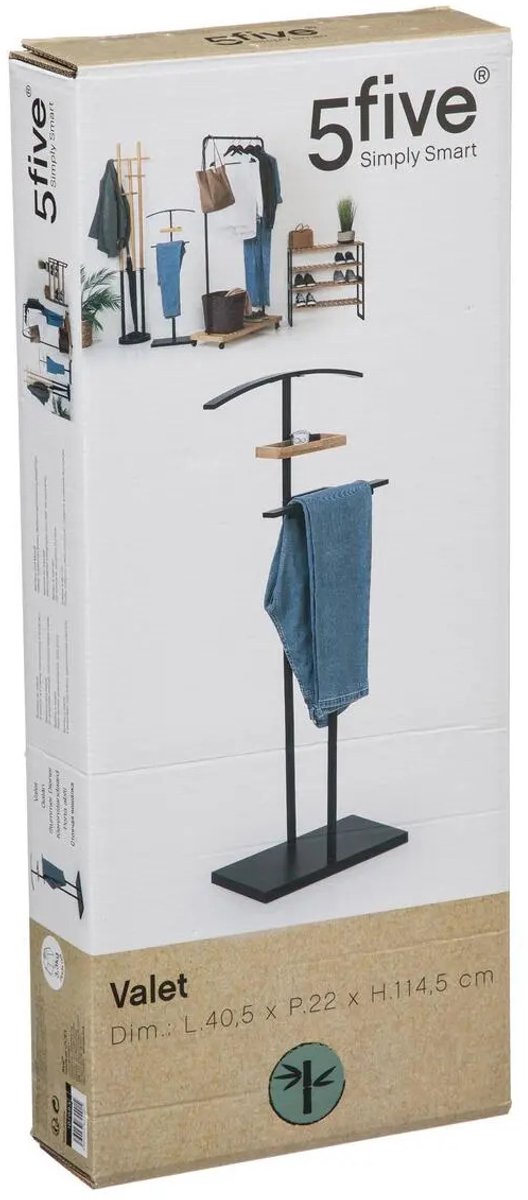 5Five Kledingrek Dressboy - Colbert/Jas en broek hanger - staand model - bamboe/metaal - zwart - 45 x 114 cm