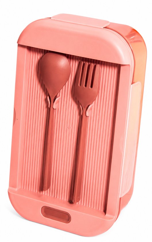 Homla - Lunchbox - Lunchtrommel - Lunchbox met Bestek - 2 Vakken - Magnetron- & Vaatwasserbestendig - BPA-vrij - Lunchbox voor Werk, School & Onderweg - 540 ml - 12 x 21 x 7 cm - Bordeaux