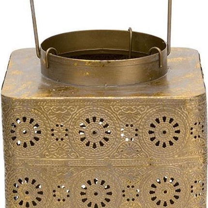 Antique Lantaarn voor Kaarsen - Binnen en Buiten - Windlicht - Tafellamp - Goud - 20,5cm - Metaal