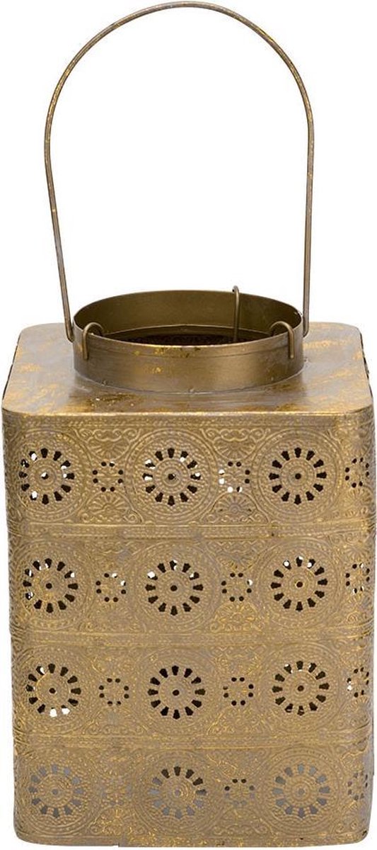 Antique Lantaarn voor Kaarsen - Binnen en Buiten - Windlicht - Tafellamp - Goud - 20,5cm - Metaal