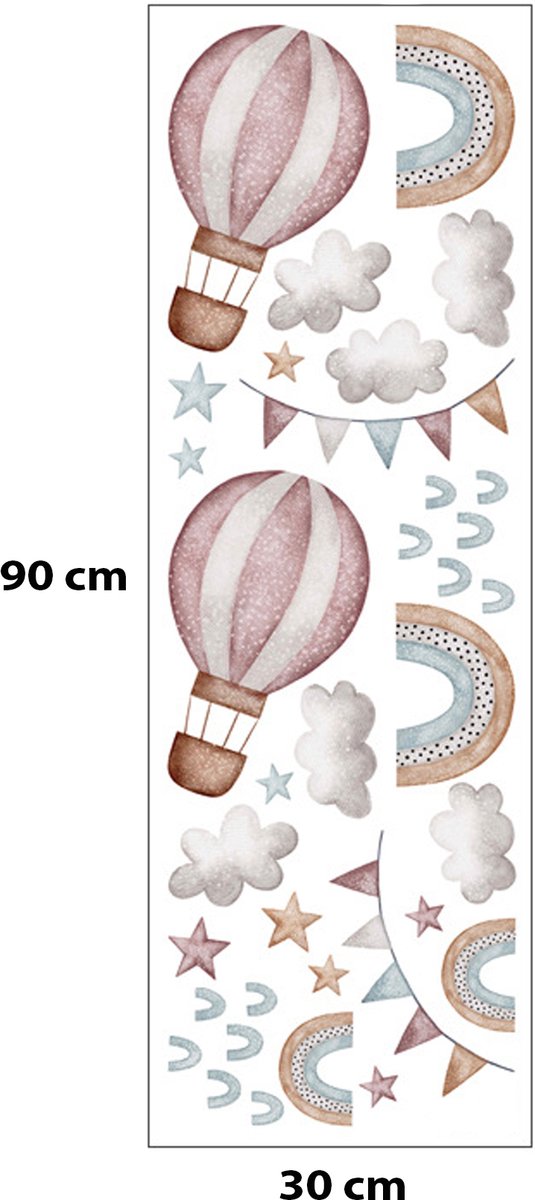 Sipo Wandsticker Ballonnen en Regenboog - Zelfklevende Muursticker voor Kinderkamer - 64x86 cm - Kleurrijke Decoratie voor Meisjes- en Jongenskamer