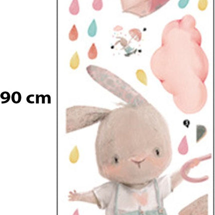 SIPO Wandsticker Konijn met Paraplu - 62x62 cm - Kinderkamer Muurdecoratie - Zelfklevende Muursticker - 1 Stuk - Muursticker - Babykamer - Kinderkamer