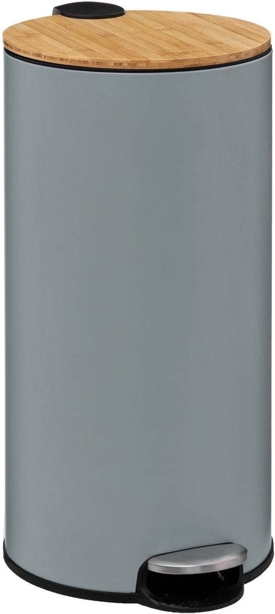5Five prullenbak/pedaalemmer Bamboe - grijs - metaal - 30 liter - 38 x 29 x 60 cm - keuken