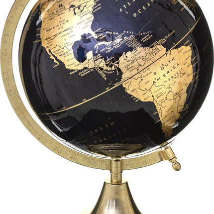 Atmosphera Decoratie wereldbol/globe- zwart/goud - op metalen voet - D20 x H33 cm - Landen/continenten topografie