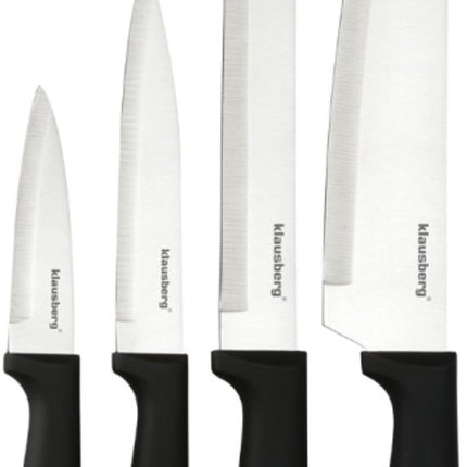 Klausberg KB-7980 8 Delig Keukenset - 4 Messen en 3 Snijplanken met Opbergstandaard - Compleet Snijset Zwart - Messenset - Messenblok - o.a. Koksmes , Vleesmes , 3 snijplanken