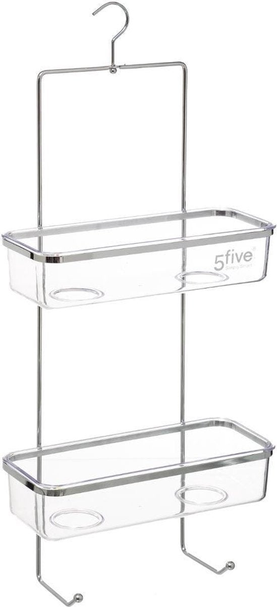 Doucherekje/badkamerrekje 2 lagen kunststof met ophanghaak wit 28 x 12 x 64 cm - Opberg rekjes voor shampoo/douchegel