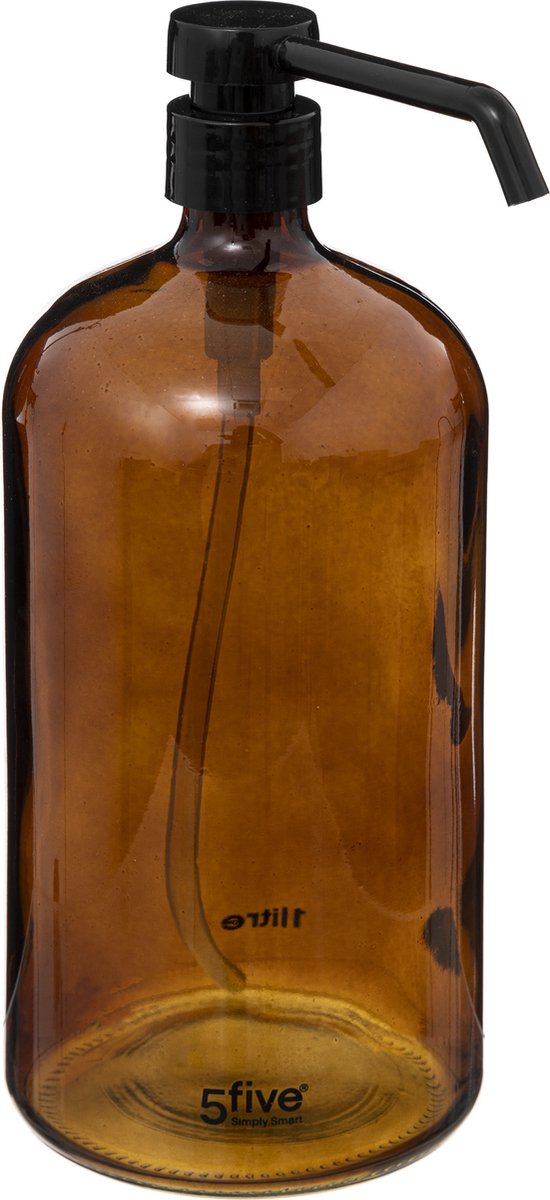5Five Zeeppompje/zeepdispenser van glas - bruin - 1 liter