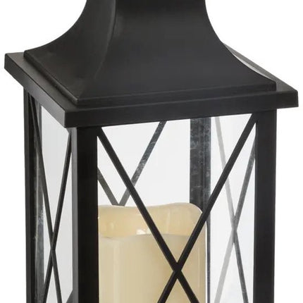 Atmosphera Solar tuin lantaarn - zwart - kunststof/glas - 14 x 14 x 28 cm - buiten - Led kaars licht