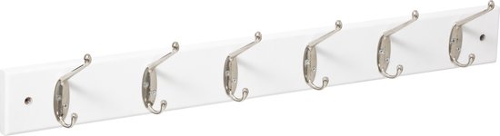 5Five Kapstok voor wand/muur - wit - 6-haaks wandkapstok - MDF/ijzer - 58 x 9 cm