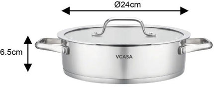 Lage braadpan met deksel 24 cm, 2,9 liter, rvs, geschikt voor alle warmtebronnen