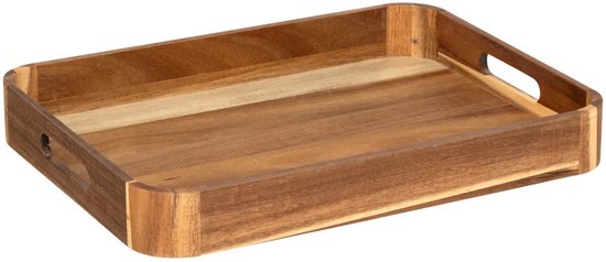 5Five Design dienblad van acacia hout - 40 x 30 x 5 cm - lichtbruin - Hoge opstaande rand - voor glazen en kopjes