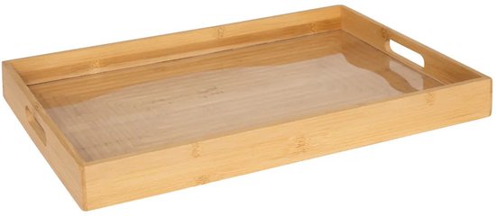 5Five Design dienblad van bamboe hout - 46 x 30 cm - lichtbruin - Hoge opstaande rand - voor glazen en kopjes