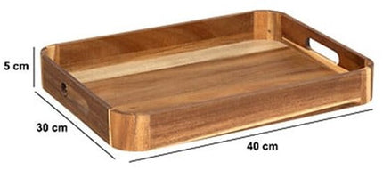 5Five Design dienblad van acacia hout - 40 x 30 x 5 cm - lichtbruin - Hoge opstaande rand - voor glazen en kopjes