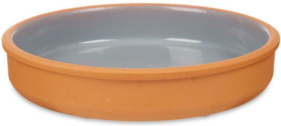 La Dehesa Tapas serveerschaal - 2x stuks - terracotta - grijs - D23 x H4 cm - hapjes serveren - ovenschaal - rond