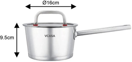 Steelpan 16 cm, 1,6 liter, rvs met glazen afgietdeksel en maataanduiding