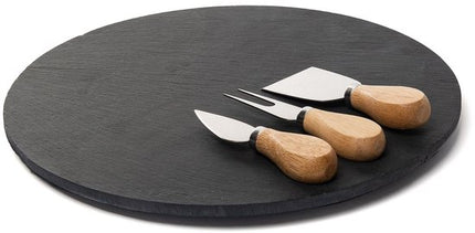 Homla - B2STONE Draaiplateau Serveerplank met Mes - Leisteen Kaasplank - Draaiend Tapas Bord - Luxe Serveerplank Kaas - Borrelplank - Snack Plateau met Draaisysteem - Ø30cm - Zwart