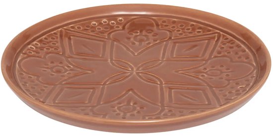 Set van 6 Dessertborden Terracotta 20 cm - Aardewerk Bordjes met Bloemopdruk - Schoteltjes - Taartbordjes -