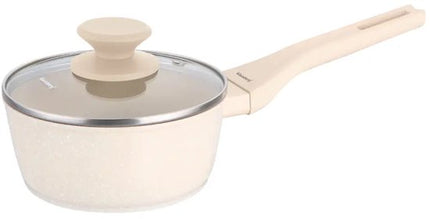 Klausberg - Pannenset - Koekenpan 24cm & Steelpan 16cm met Deksel - Marble Anti-aanbaklaag - Inductie Geschikt - Aluminium Kookgerei Set - Crème