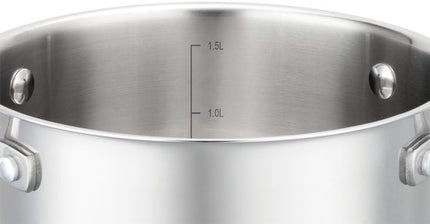 Vcasa kookpan 16 cm met glazen afgietdeksel en maataanduiding, 1,8 liter, rvs