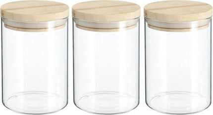 Secret de Gourmet Voorraadbus - 3x stuks - voorraadpot - 600 ml - glas - met houten deksel - voedsel - keuken