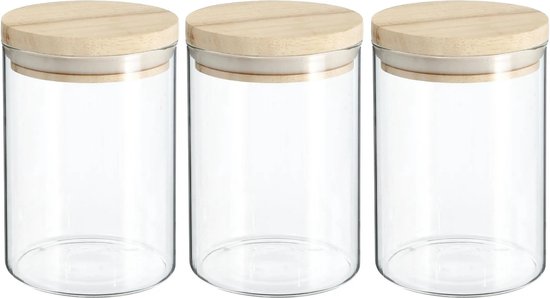 Secret de Gourmet Voorraadbus - 3x stuks - voorraadpot - 600 ml - glas - met houten deksel - voedsel - keuken