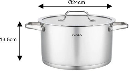 Rvs kookpan 24 cm, 5,8 liter, met glazen afgietdeksel en maataanduiding