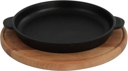 BRIZOLL Serveerpan - Etagère - Grillpan - met Serveerplank - Gietijzer - 20 x 2.5 cm