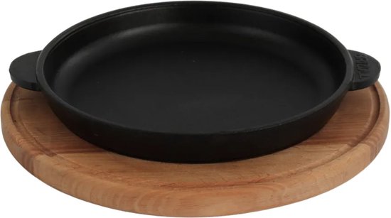 BRIZOLL Serveerpan - Etagère - Grillpan - met Serveerplank - Gietijzer - 20 x 2.5 cm