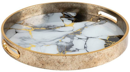 Dienblad - Set van 2 - Gouden Dienbladen - Glazen Dienbladen - Decoratieve Schalen - Serveerplateaus - Woondecoratie - Ø31.7 & Ø35 cm - Goud