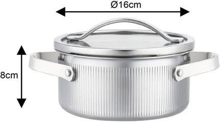 Vcasa kookpan 16 cm met deksel, 1,5 liter, 304 rvs, tri-ply, geschikt voor alle warmtebronnen