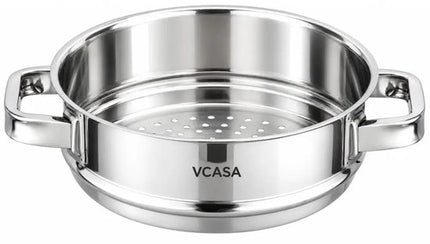 Vcasa 3-delige stoompan set 20 cm met glazen deksel, rvs