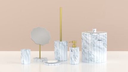 Marby WC-borstel Set Wit - Marmerlook - Polyresin - Diameter 10,5 cm x Hoogte 42,3 cm - Toiletborstel met houder