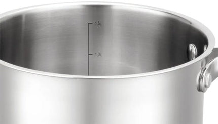 Steelpan 16 cm met glazen afgietdeksel en maataanduiding, rvs