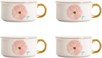 Homla Meren serveerschalen set van 4 - keramiek met gouden handgreep, roze bloemenmotief