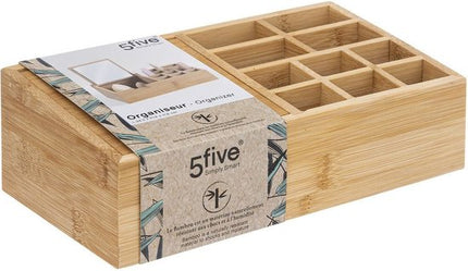 Make-up organizer 11 vakken met spiegel 24,5 x 8 cm van bamboe - Nagellak houder - Make-up houder - Organizers