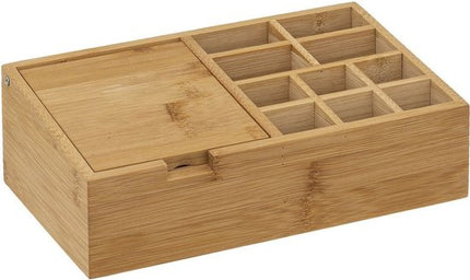Make-up organizer 11 vakken met spiegel 24,5 x 8 cm van bamboe - Nagellak houder - Make-up houder - Organizers