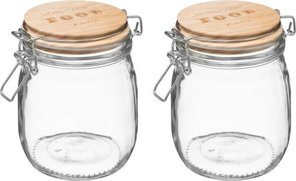 5Five voorraadpot van glas met houten deksel en beugelsluiting, 0,75 L, set van 2