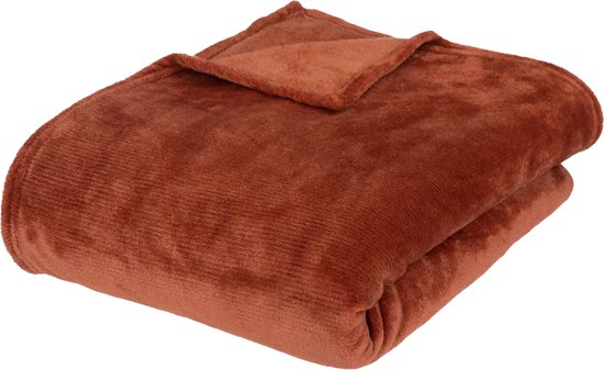 Atmosphera fleece deken/fleeceplaid - terracotta - 180 x 230 cm - polyester - Molton Bankdeken