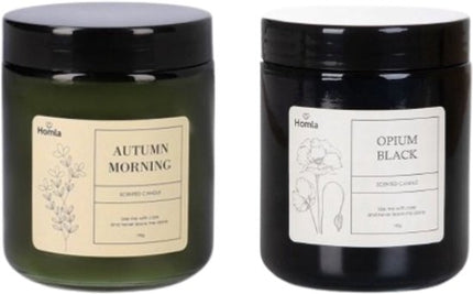 Homla Tofu geurkaars set van 2, Opium Black & Autumn Morning, 190 g per stuk