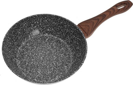 Kinghoff wokpan met deksel 24 cm - graniet antiaanbaklaag, houtlook handgrepen