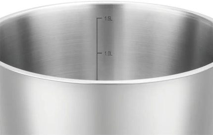 Steelpan 16 cm, 1,6 liter, rvs met glazen afgietdeksel en maataanduiding